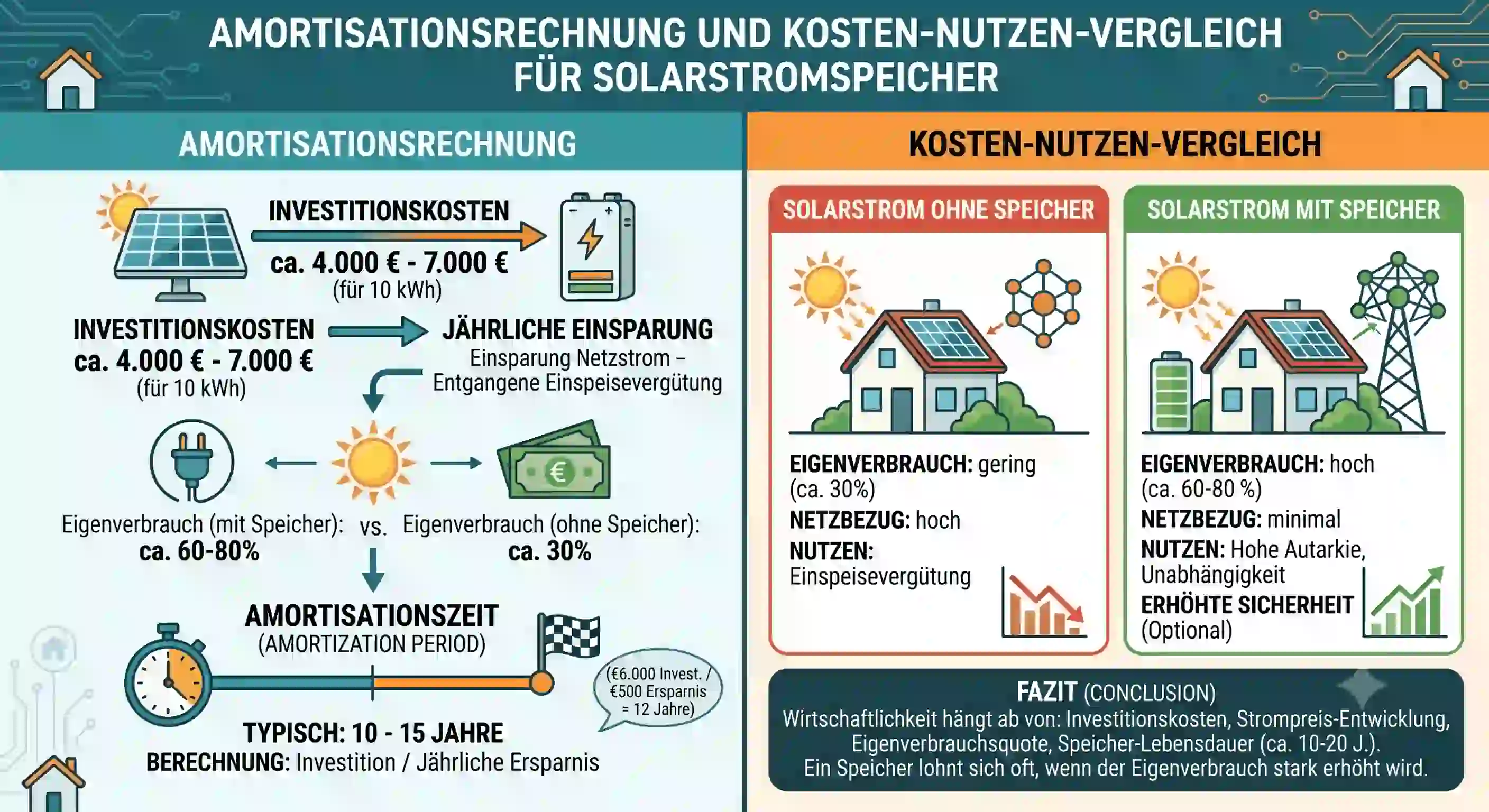 Amortisationsrechnung und Kosten-Nutzen-Vergleich für Solarstromspeicher